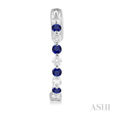2 MM Round Cut Sapphire and 1/2 ctw Round Cut Diamond Precious Inside-Out Alternating Hoop Earrings in 14K White Gold